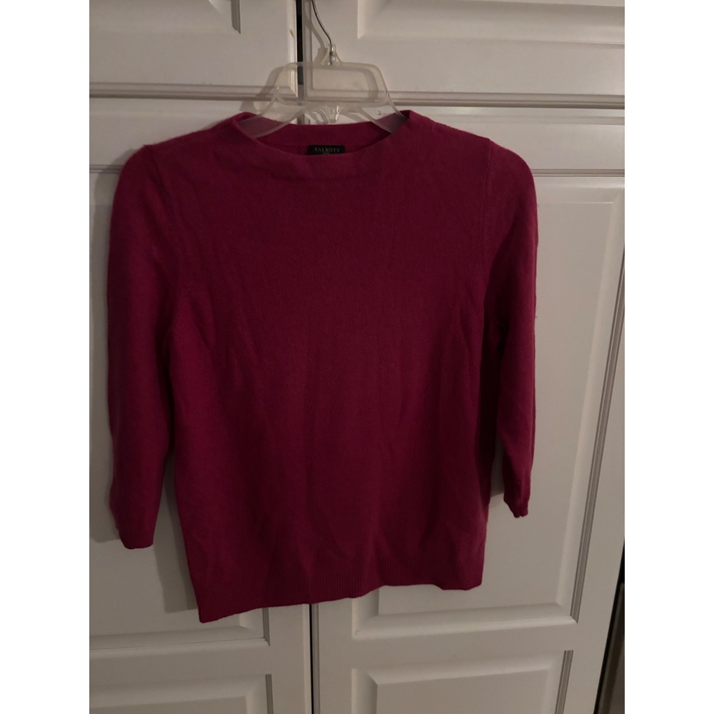 Talbots Petites Pink 100% Pure Cashmere Crew Neck 3/4 Sleeve Sweater Size MP